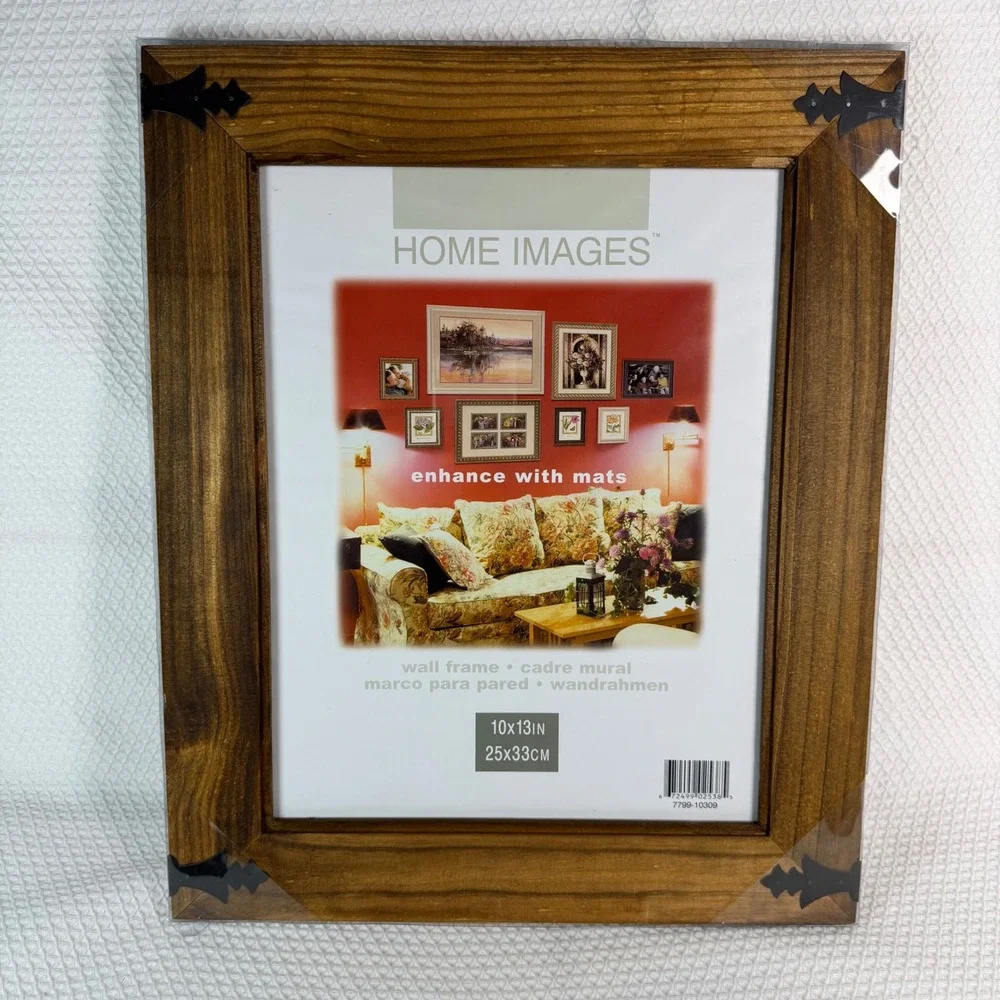 Home Images 10x13 Pine Wood Wall Frame Brown Rustic Black Corner Accents NEW